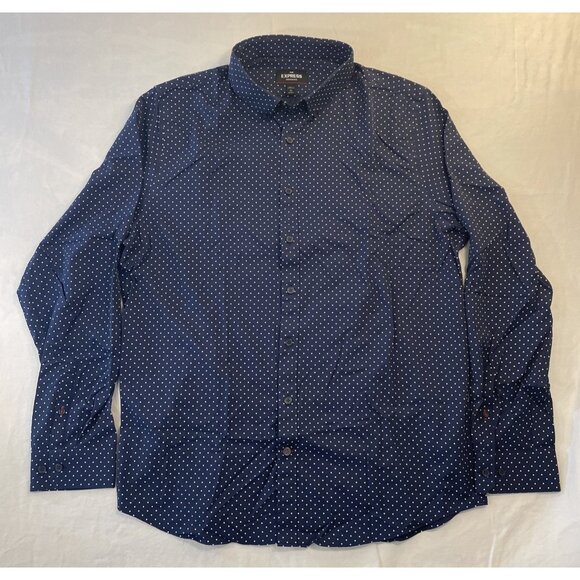 Men's Large Blue w/White Dots Slim Performance Stretch Express Button Down Shirt - Picture 1 of 9
